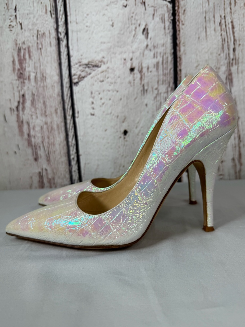 Kate Spade Iridescent Snake Skin Embossed Leather Pumps Heels Size 7 - Picture 5 of 13